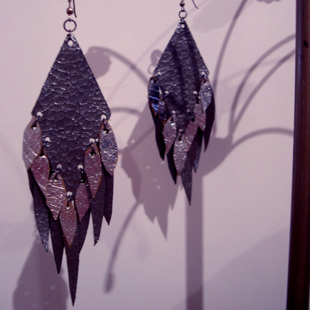 NWT Leather Feather Earrings Handmade Designer